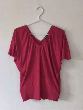 Express Drapey Women's Fuscia Short Sleeve Scoop V-Neck Top